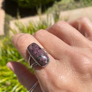 Vintage Sterling Silver Russian Rhodonite Ring Gemstone Ring Size 7.5